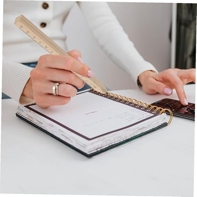 Zerodeko 6pcs Natural Wood Ballpoint Pens with Black Ink, Wooden Ruler Marking Pens for Carpenter and Technical Drawing, Eco-friendly Biodegradable Office Writing Set