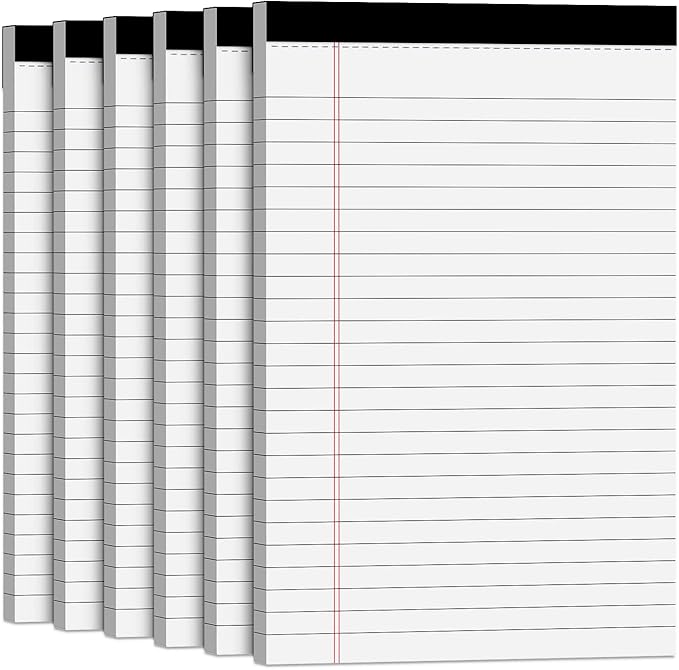 Note Pads 5x8 Small Legal Pads White Notepad, 6 Pack, Narrow Ruled Notepads, Micro Perforated Legal Writing Pads Memo Pad, 30 Sheet/ Note Pad, Notebook Paper Tablet for School, Lined Note Pad 5x8''