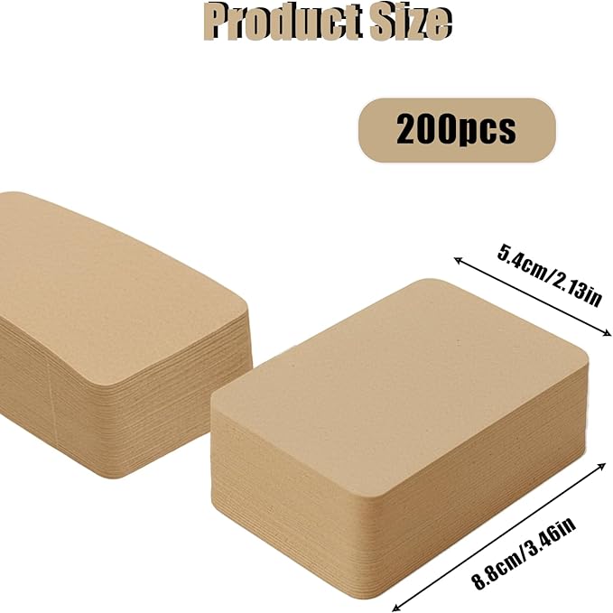 200 Pcs Blank Kraft Paper Round Corner Flash Card, Small Index Cards, DIY Hard Card Stock for Memo Notes, Word Learning, Word Message Gift Flash Paper, 3.5” X 2.1” (Kraft Paper)