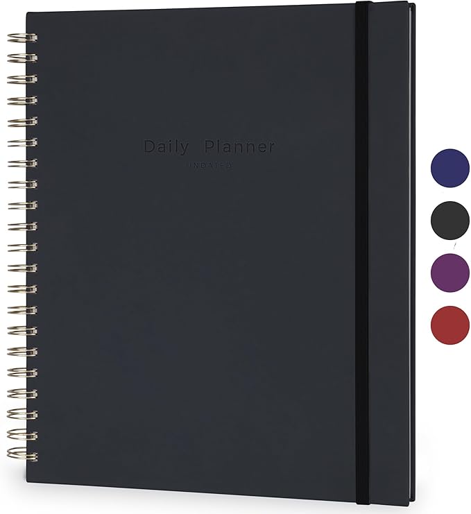 AuroPlanner Undated Daily Planner To Do List Hourly Schedule 2027 2026 2025 Calendar & Holiday Habit Tracker 180 Pages Letter Size 8.5" x 11" Sheets Hardcover Spiral Bound Notebook (Black)