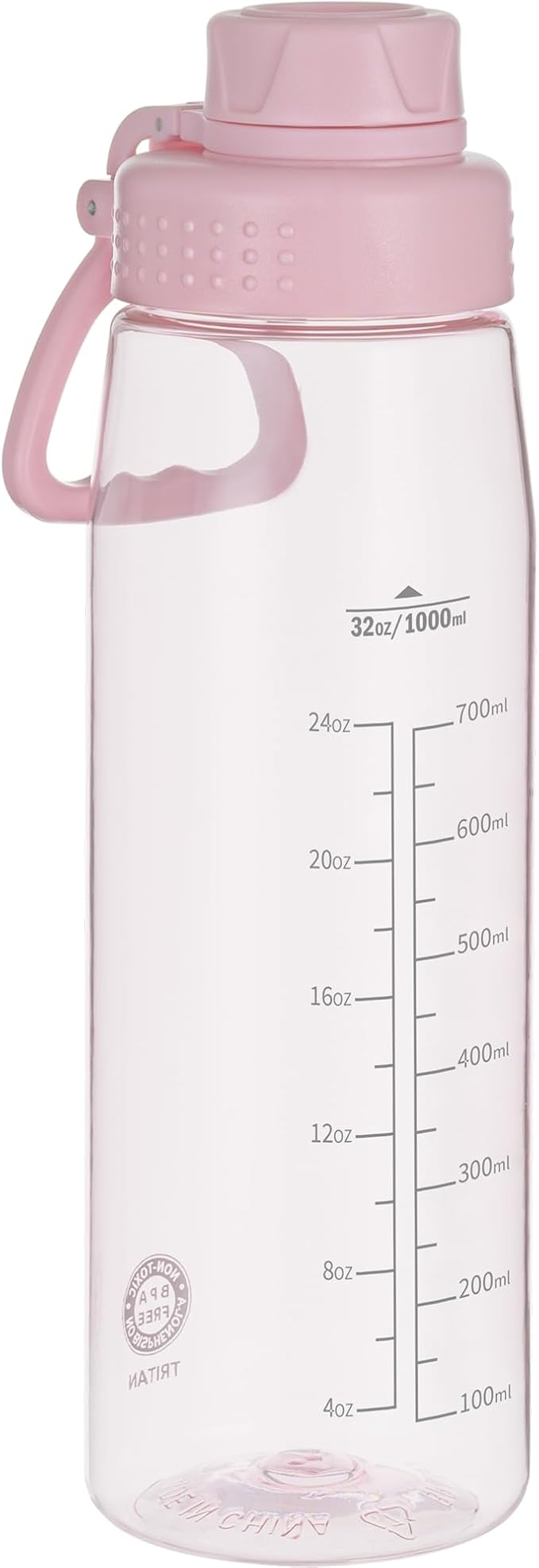 32oz Clear Water Bottle - BPA-Free Tritan Plastic, Fast Flow Spout Lid, Wide Mouth & Leakproof Design Hiking Water Bottle Suitable for Travel, Outdoors, Gym, Travel, Home, School （Pink）