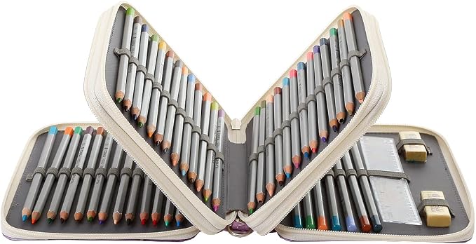 72 Slots Pencil Case Organizer w/Removal Handle Strap | 3-Layer Zipped Pencils Box Large for Colored Pencils Watercolor Pencils for Office and Travel for Artist