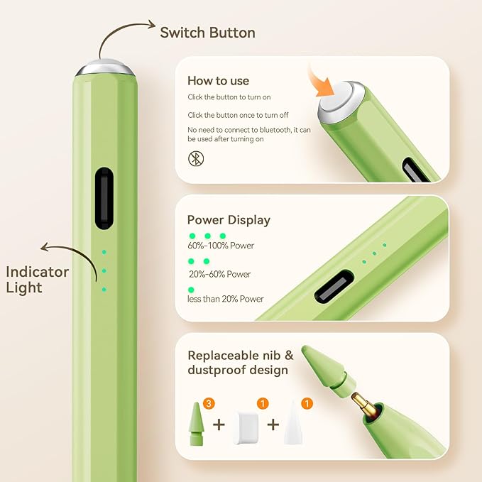 Hastraith Stylus Pen for iPad(2018-2026)-13 Mins Fast Charge with Tilt Sensitivity & Palm Rejection for iPad 11/10/9/8/7/6th Gen, Air 5/4/3/M4/M3/M2, Pro 13"/12.9"/11"/M4, Mini 7/6/5th, Green