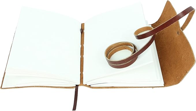 KomalC Handmade Leather Journal | Writing Diary | Bound Daily Notepad For Men & Women Unlined Paper Medium, writing pad gift for artist, sketch