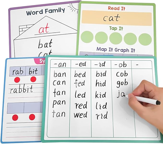 Lachilly Double Sided Phonemic Awareness Dry Erase Board Handwriting Practice Board, Syllable Phonics Game, Speech Therapy Materials, Letter Sound, Write, Wipe, and Reuse, Perfect for Preschool