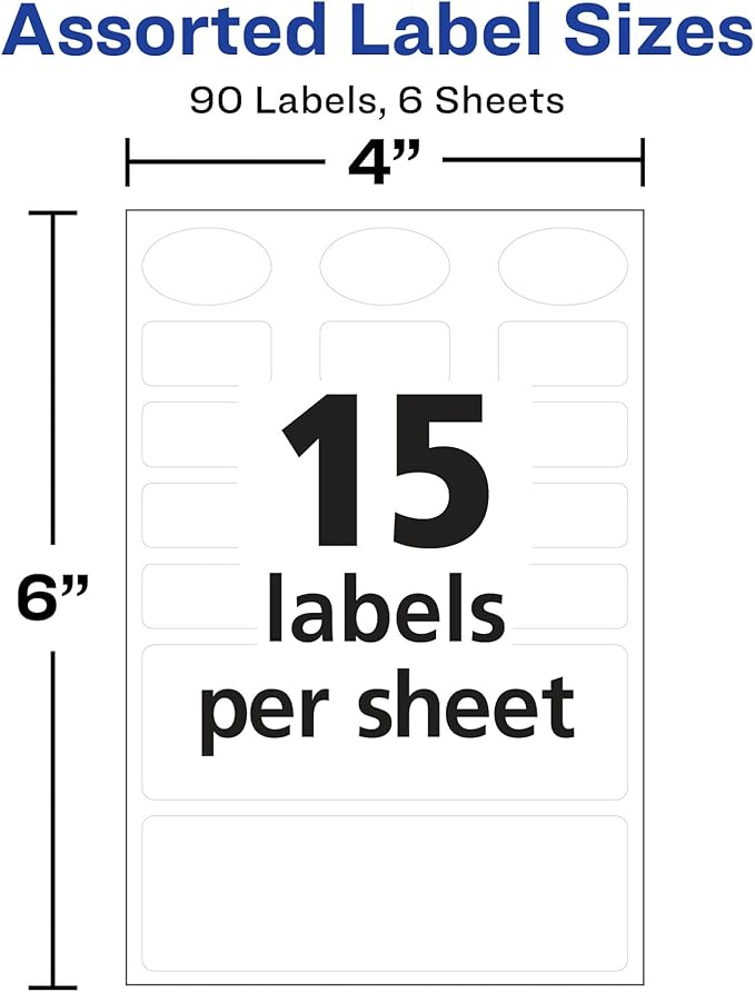 Avery No-Iron Fabric Labels, Assorted Shapes and Sizes, Washer and Dryer-Safe, White, Non-Printable, 45 Labels Per Pack, 90 Total (2-Pack of 40700)