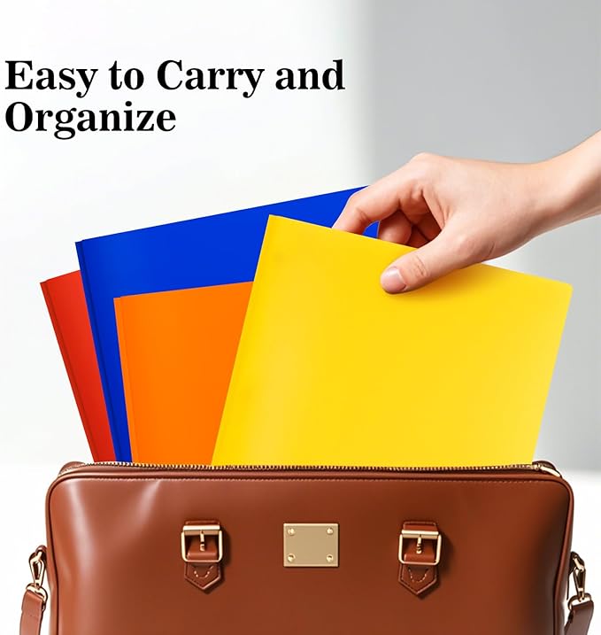 6-Pack Plastic Folders with Pockets and Prongs,2-Pocket Folders with 3 Fasteners, Holds 8-1/2" x 11" Paper for School/Office/Home, Yellow