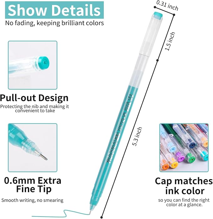Gel Pens For Coloring, 36 Pack Colored Pens for Black Paper & White Paper, 0.6MM Fine Point Pens for Coloring, Writing, Drawing, Journaling, Note Taking, Office, Home