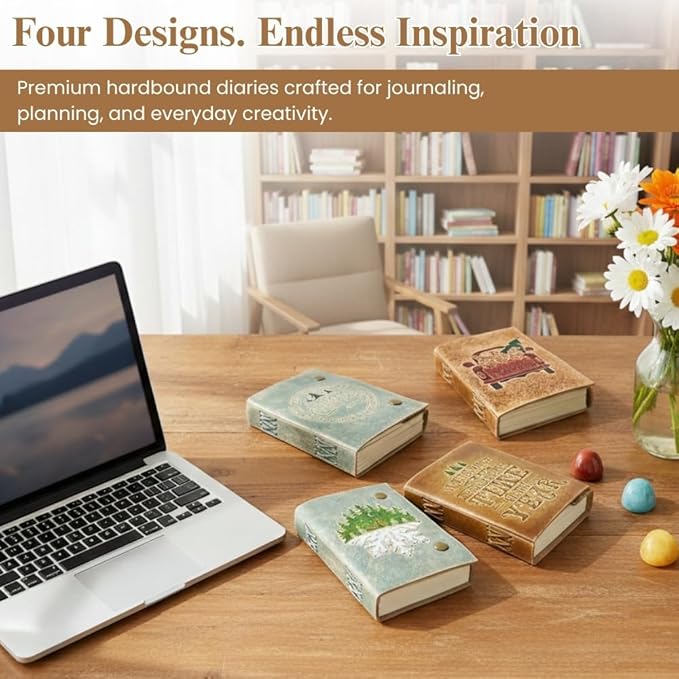 Leather Bound Christmas Journal – It’s The Most Wonderful Time of the Year Embossed Design, Handmade 7x5 Blank Diary with 125 GSM Cotton Paper, Vintage Writing Notebook
