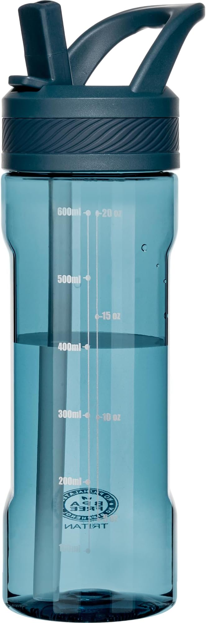 OLDLEY 20oz Kids Water Bottle with Straw, BPA-Free Tritan Water Bottle for School,Leakproof Clear Water Bottle with One Click Open, Measurement Scale,Cup Holder Friendly for Boys Girls,Midnight Blue