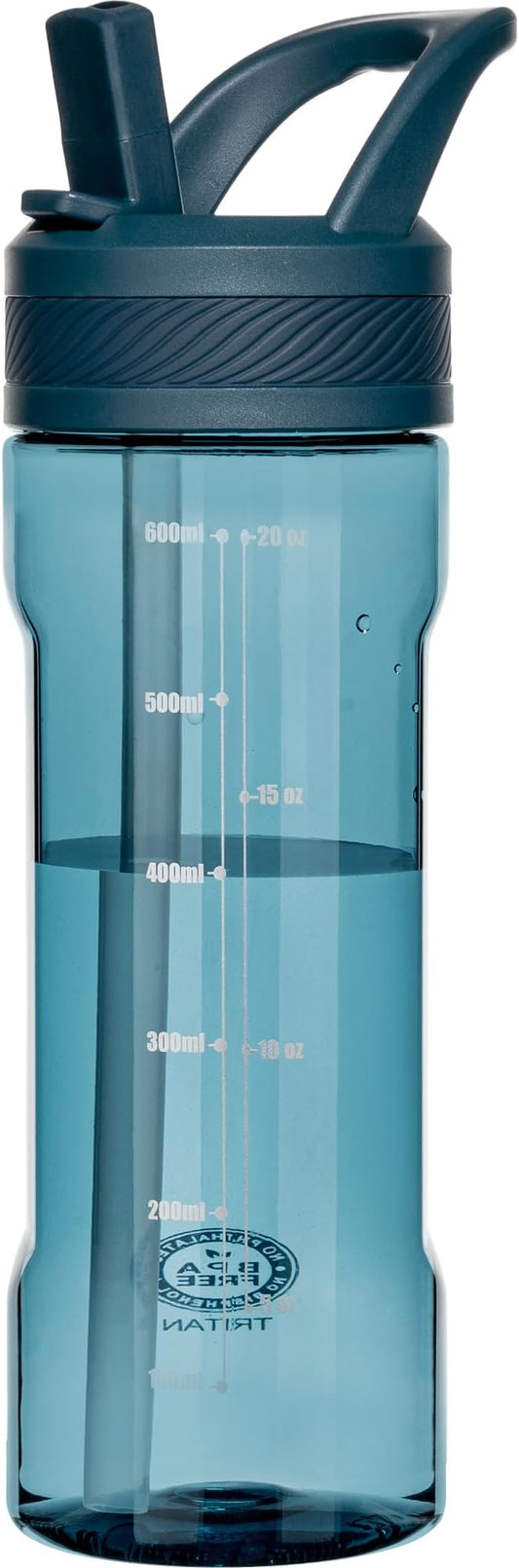 OLDLEY 20oz Kids Water Bottle with Straw, BPA-Free Tritan Water Bottle for School,Leakproof Clear Water Bottle with One Click Open, Measurement Scale,Cup Holder Friendly for Boys Girls,Midnight Blue