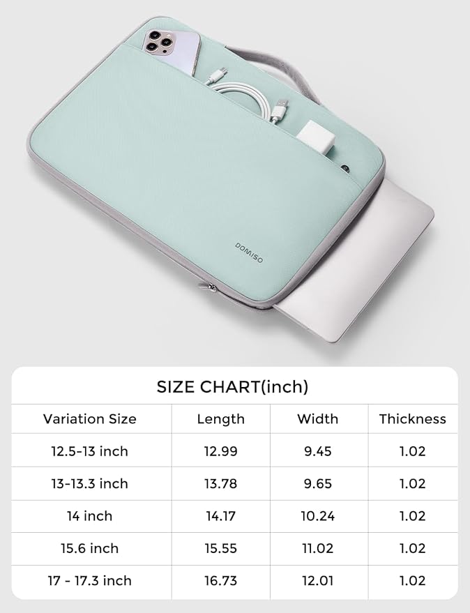 DOMISO Laptop Case Sleeve Protective Cover Compatible with MacBook Air 13 M4 M3 M2,MacBook Pro M2 M1,iPad Air/Pro,13 inch Dell,Lenovo, HP,Asus,Waterproof Computer Cases Bag with Handle,Mint Green