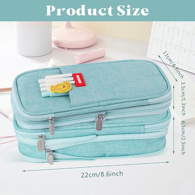 iSuperb Foldable Pencil Case Zipper Big Capacity Aesthetic Canvas Pencil Pouch Compartments Stationery Organizers Pen Bag for Kids Girls Boys Teen Child Student School Supplies Makeup Bags (Green)