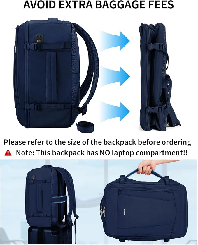 ECOHUB 17'' Travel Backpack, Personal Item Backpack with 13 Pockets, Flight Approved Carry on Backpack with USB Port & Luggage Sleeve, Travel bag for Men & Women, Water Resistant Backpack, Blue | 16.7"x10"x8" Small Backpack with 13 Pockets Water Resist...