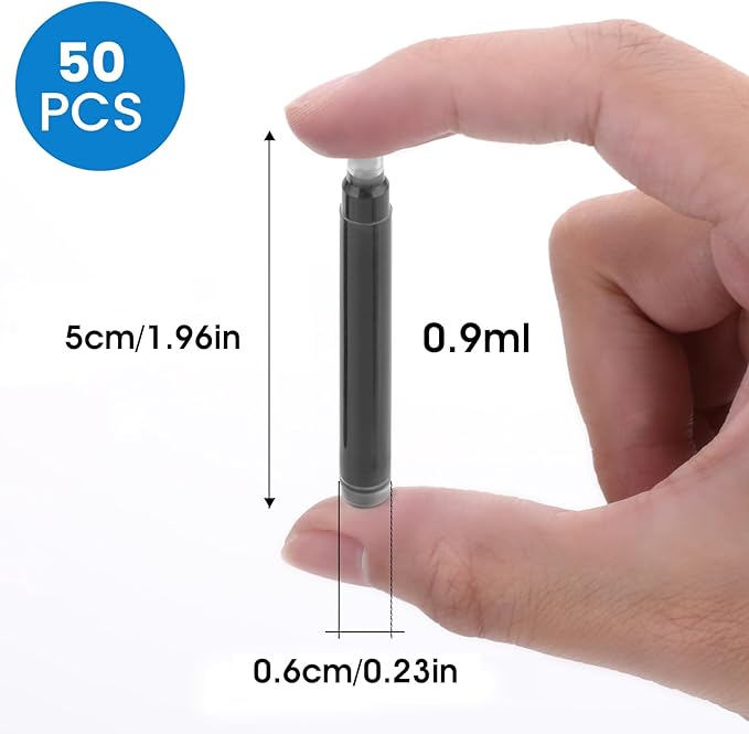 Amaxiu 50 Pcs Balck Fountain Pen Ink Cartridges, Fountain Pen Ink Refills Compatible with 2.6 mm Bore Diameter Calligraphy Pen Fountain Pen(2.6mm)