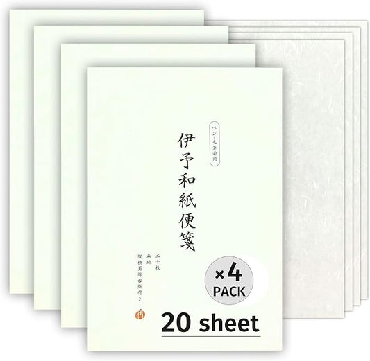 Japanese Iyo Washi Stationery Paper 80 Sheets (4x20 Sheets) Made in Japan, Notepad, Letter Paper, Greeting Card (9.7 x 6.9 inch), Compatible with Inkjet Printers