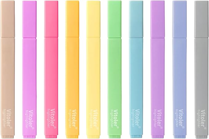 Piochoo Bible Highlighters, 10 Pack, Assorted Colors, Fast Dry, Pastel Highlighters No Bleed, Bible Journaling Highlighter Set, Colored Markers for School Supplies
