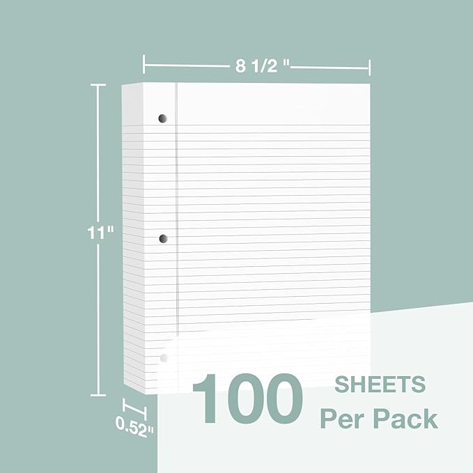 POPRUN Loose Leaf Paper, 8.5" x11" College Ruled Paper, 3 Hole Punched College Ruled Notebook Paper for Binder, Office School Supplies, AA Grade Bulk Lined Filler Sheets 3 Pack (300 Sheets)