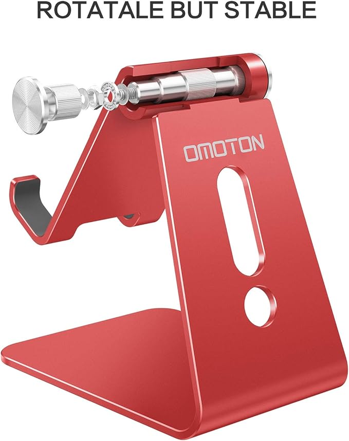 OMOTON Adjustable Cell Phone Stand, C2 Aluminum Desktop Phone Holder Dock Compatible with iPhone 15 14 13 Xs XR 8 Plus 7 6, Samsung Galaxy, Google Pixel, Android Phones, Red