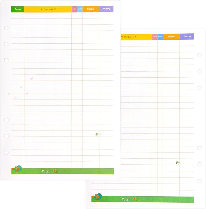 Rancco A5 Budget Planner Refill Paper, 90 Pages Colorful 6-Ring Binder Expense Tracker Inner Page Financial Planner w/Binder Divider, Pouch, Ruler, Index Tab for Budgeting Book, Double-sided,8.3x5.6"