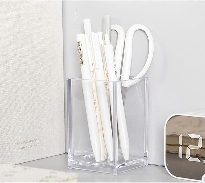 HSYMQ 2 Pack Clear Acrylic Pencil Pen Holder Cup, Makeup Brush Holder Acrylic Desk Accessories