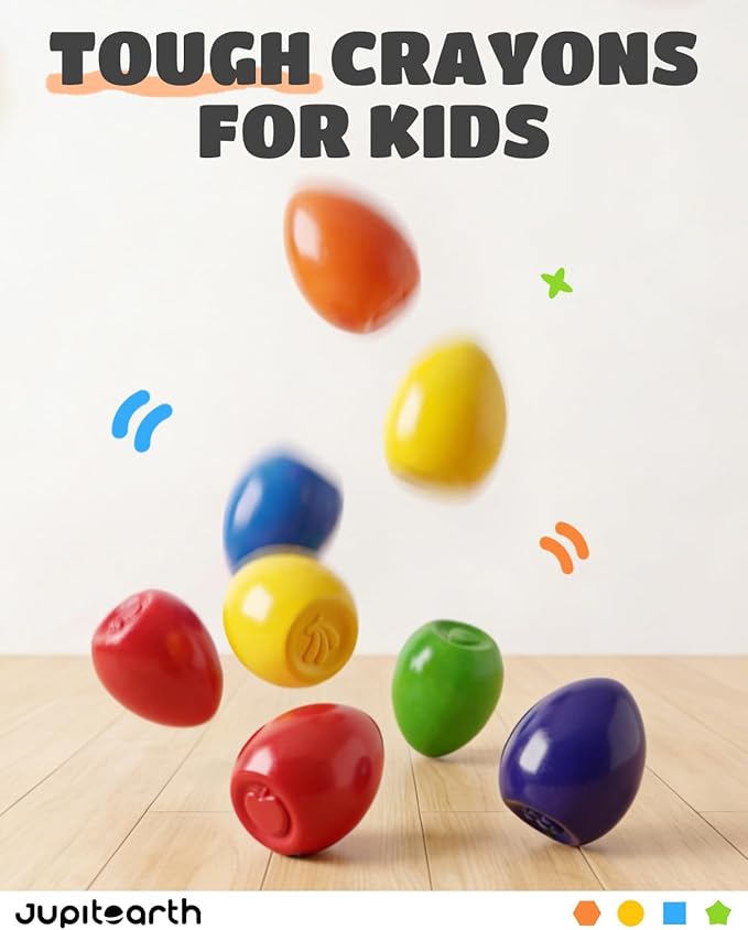 JUPITEARTH 12 Colors Egg Crayons for Toddlers 1-3, Palm-Grasp Non Toxic Jumbo Washable Crayons for Kids, Fat Brain Toys for Preschool Art Supplies and Perfect Easter Gifts for Boys and Girls