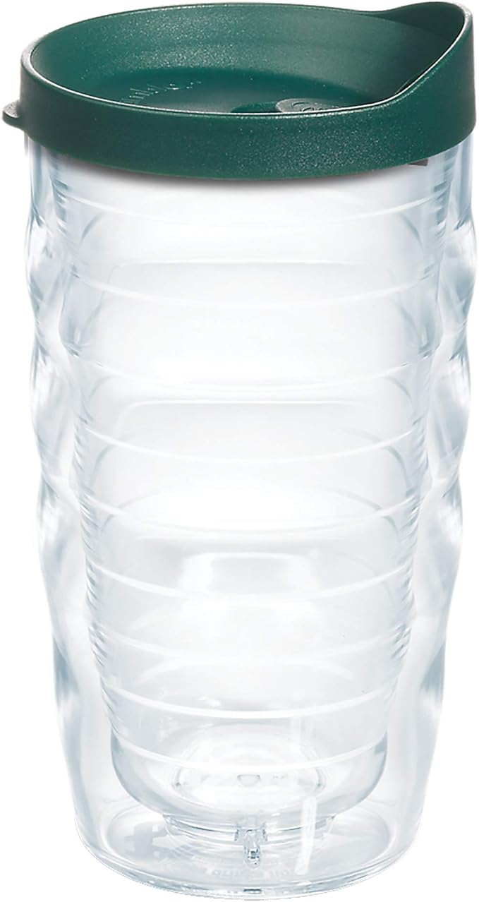 Tervis Clear & Colorful Lidded Made in USA Double Walled Insulated Tumbler Travel Cup Keeps Drinks Cold & Hot, 10oz Wavy, Hunter Green Lid