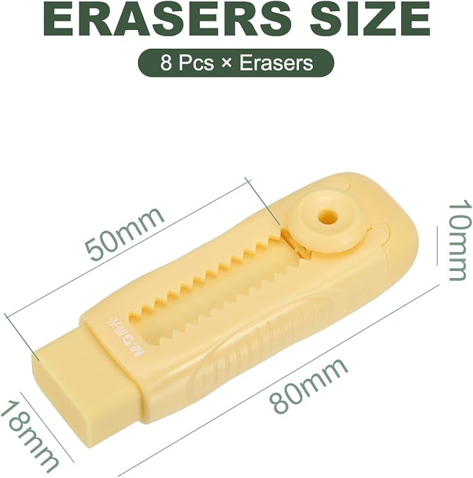 M&G 8 Pack Erasers, Yellow Sliding Retractable Eraser Push Pull Cute Pencil Erasers Soft Large Easy to Clean with Plastic Sleeve for Sketching Drawing Artists Teacher Pencils, Yellow