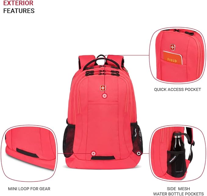 SWISSGEAR Cecil 18-Inch Laptop Backpack Fits 16-Inch Laptop, Travel Daypack with Organizer Pockets, Water Bottle Holders & Padded Straps – Teaberry