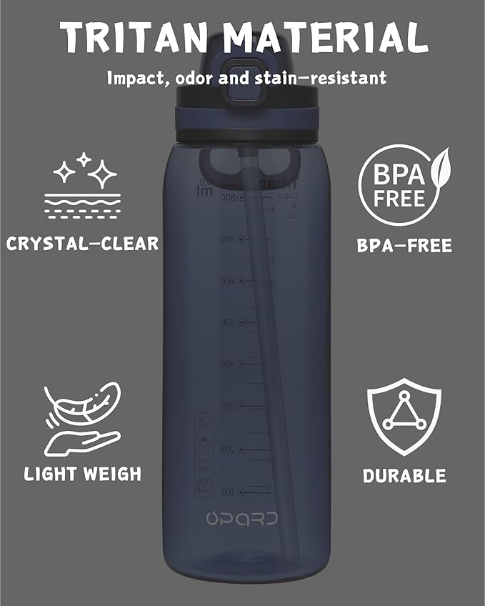 Opard Peak 1000 ml/32 oz Water Bottle with Straw Cap, BPA-Free, Leak Proof Flip Top Bottle