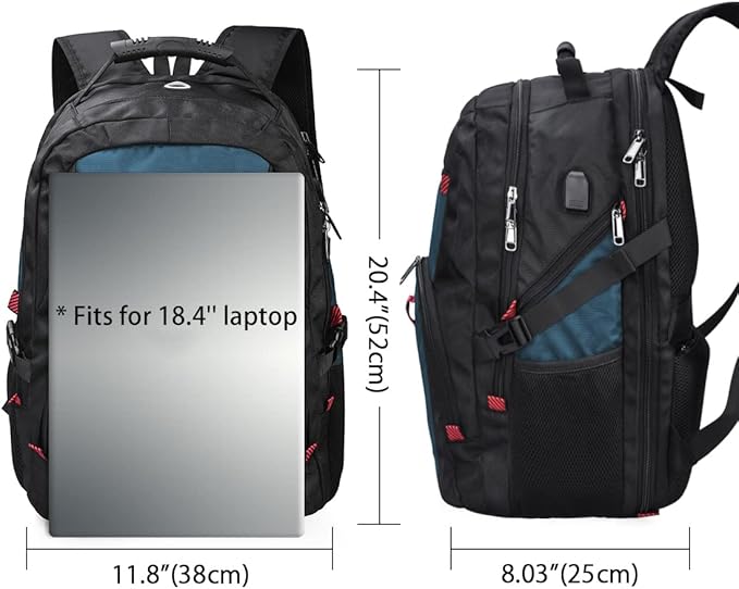 NUBILY Laptop Backpack 18.4 Inch Waterproof Extra Large TSA Travel Backpack Anti Theft College Business Mens Backpacks with USB Charging Port 17.3 Gaming Computer Backpack for Women Men Blue