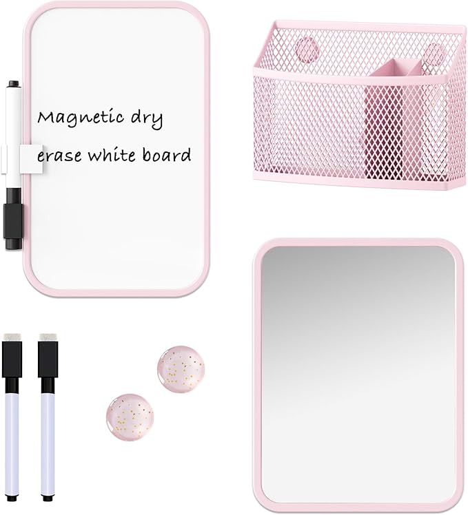 Svartur Magnetic Locker Accessories for Girls with Magnetic whiteboard, Locker Mirror and Magnetic Pen Holder, Pink Locker Decoration for School Locker, Back to School Essentials