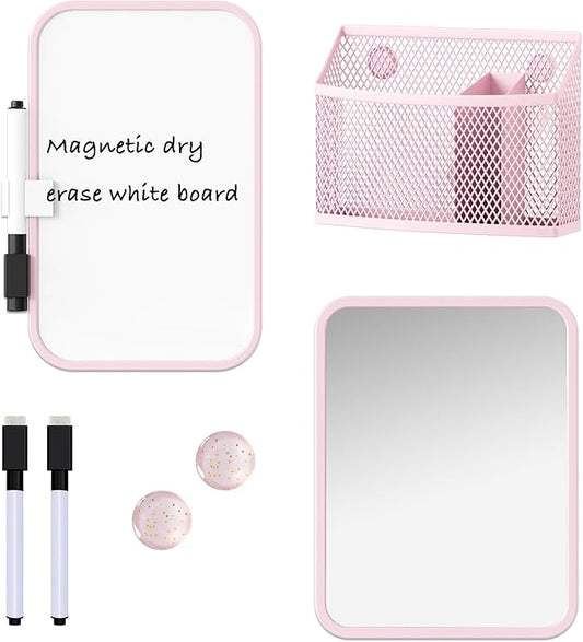 Svartur Magnetic Locker Accessories for Girls with Magnetic whiteboard, Locker Mirror and Magnetic Pen Holder, Pink Locker Decoration for School Locker, Back to School Essentials