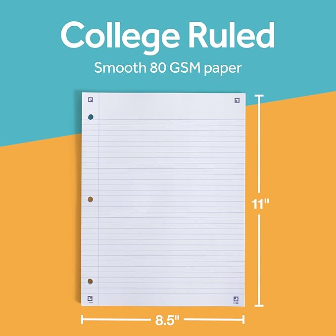 Oxford Loose Leaf Paper with Free Study App, 100 Sheets of College Ruled 8.5" x 11", 3 Hole Punched Notebook Paper, Ultra Smooth with No Ink Bleed-Through