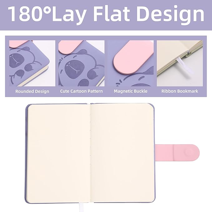 BOBO RABBIT Blank Journal Small Pocket Leather Notebook No Lines for Drawing Plain Sketch Book Cute Cartoon Capybara Unlined Journal for Travel Work School, 200 Pages, 3.7"X5.9"