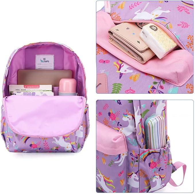 KK CRAFTS Preschool Backpack Kindergarten Little Kids Toddler Elementary School Backpacks for Boys and Girls with Chest Strap(17Inch, Purple Unicorn)