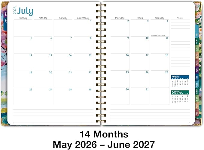 HARDCOVER Academic Year 2026-2027 Planner: 14 Months (May 2026 Through June 2027) 8.5"x 11" Daily Weekly Monthly Planner Yearly Agenda. Bookmark, Pocket Folder and Sticky Note Set (Watercolor Tree)