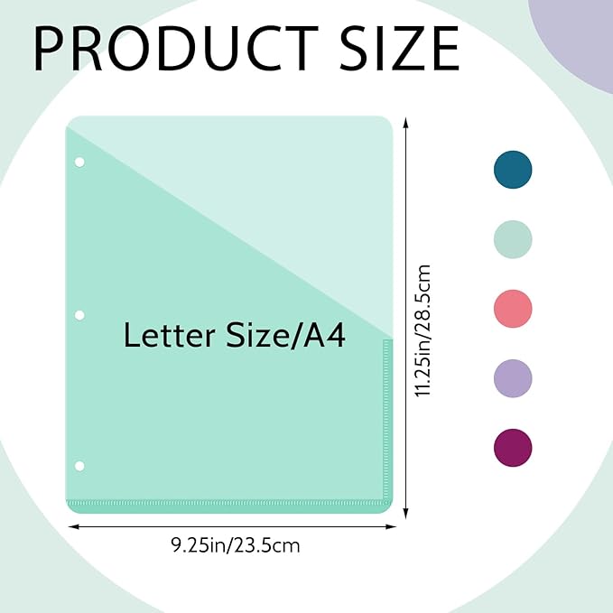 Maitys 5 Pack Binder Pockets 3 Hole Punch Clear Plastic Document Folders Binder Organizer Store Letter Size 8.5 x 11 Inch Paper Folders with Pockets Slash File Jacket for Office (Happy Color)