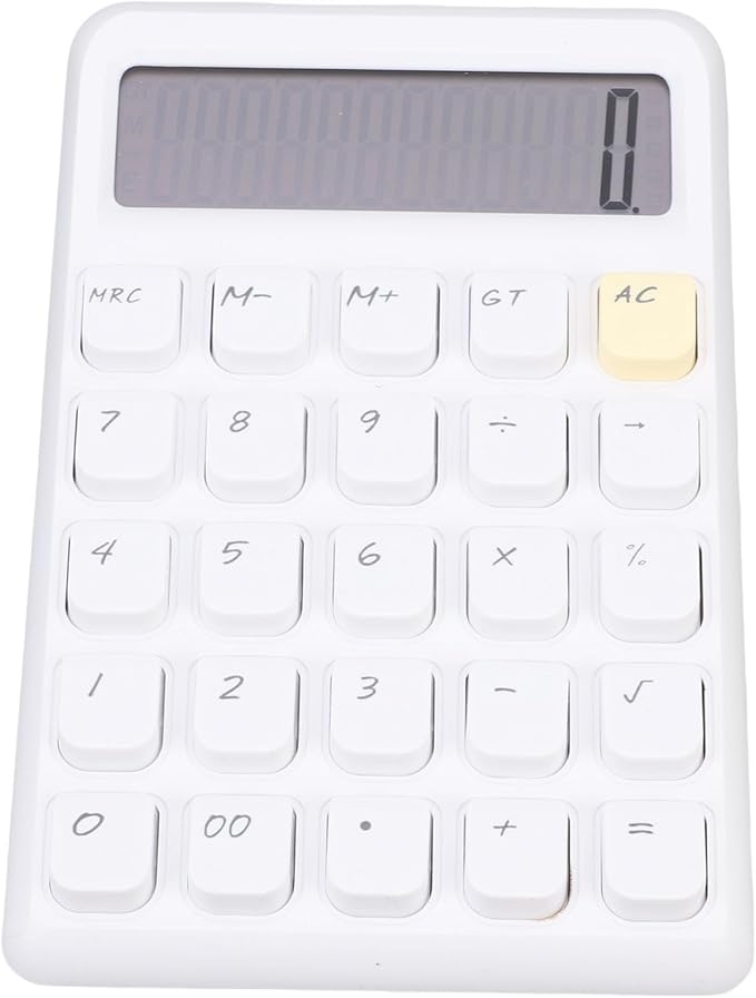 Dpofirs Standard Solar Powered Calculator, 12 Digit Large Screen, Mechanical Keys, Basic Portable Calculator for School (White)