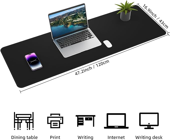 AFIING Large Desk Mat 47" x 17", Dual-Sided Natural Cork & PU Leather Desk Pad, Non-Slip Waterproof Mouse Pad for Office, Home & Gaming, Black