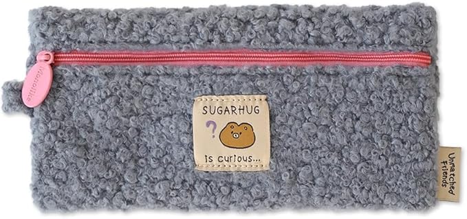 Monolike Unmatched Friends Bbogeuli Pencil Case, Blue - Slim Fuzzy Fleece Pen Pouch for Daily Use with Stain-Resistant Lining