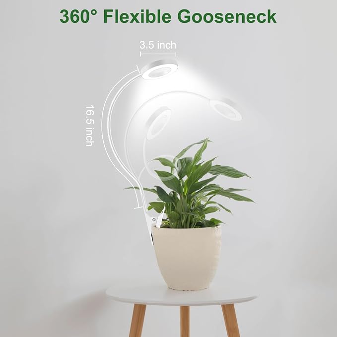 2 in 1 Grow Lights for Indoor Plants, 3 Colors Plant Lights | 48 LEDs Full Spectrum Plant Grow Lights Indoor with 360° Gooseneck, 6/12/16H Timer, 5 Brightness, White 2 Pack