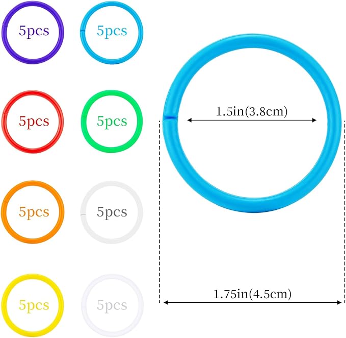 40Pcs Loose Leaf Binder Rings Colorful Book Plastics Notebook Paper Ring for Flash Cards Keychain Key Ring for Books Index Cards Students Teachers Workers School Office,8Colors,1.5inch