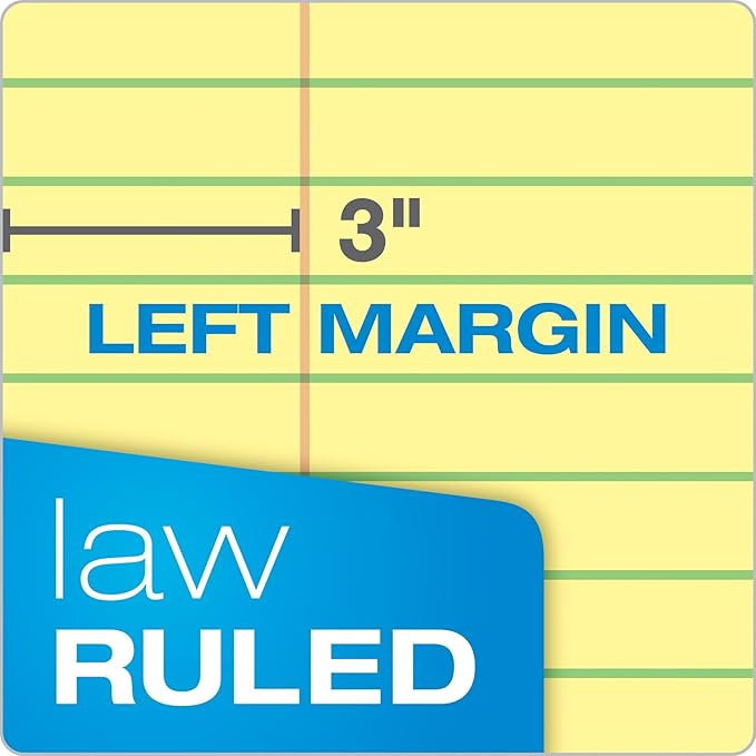 Ampad Double-Sheet Writing Pad, 8-1/2" x 11-3/4", Law Rule, Canary Paper, 3-Hole Punched, 100 Sheets (20-245)