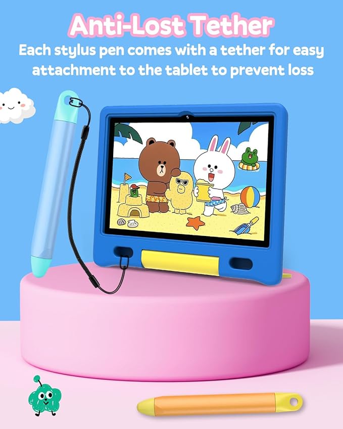 Kid-Friendly Stylus Pen with Tethers for Touch Screens, 3 Pack Kids Tablet Stylus for iPad, iPhone, Fire Tablet, Fire Kids, Samsung Tablets and All Touch Screen Devices, Safe Stylus Pen for Kids