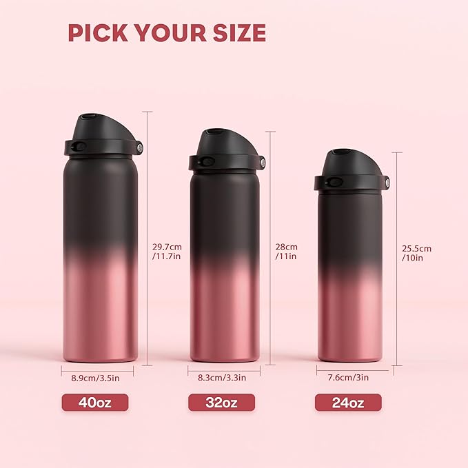 POWCAN 32 oz Stainless Steel Water Bottle: 2-in-1 Push-Button Spout & Quick-Flip Straw Lid, Leakproof, Keep Cold 24Hrs, BPA-Free, Insulated Water Bottle for Sports, School, Travel, Gym, Gift (Queen)