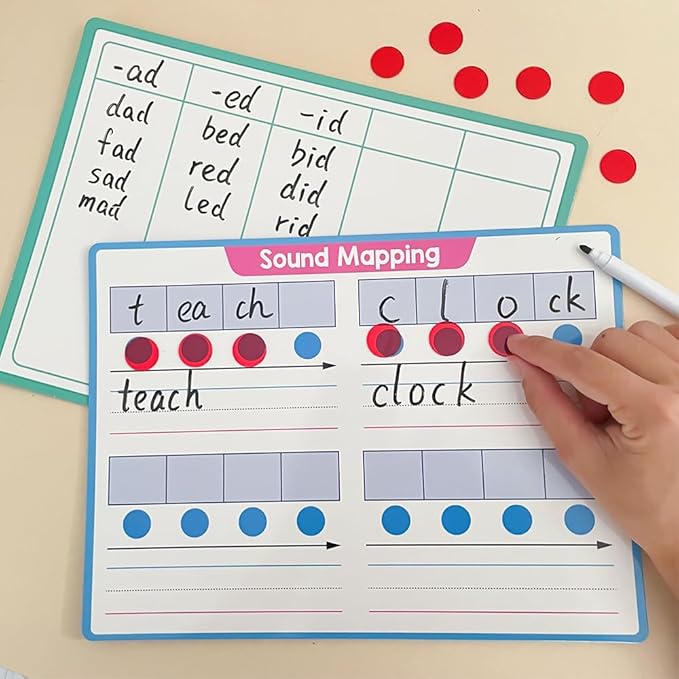Lachilly Double Sided Phonemic Awareness Dry Erase Board Handwriting Practice Board, Syllable Phonics Game, Speech Therapy Materials, Letter Sound, Write, Wipe, and Reuse, Perfect for Preschool