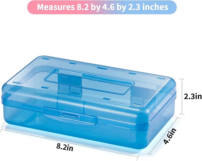 Sooez Plastic Pencil Case Box 6 Pack, Colored Large Craft Storage Bulk, Plastic Containers with Snap-tight Lids, Hobby Art School Supply Organizer, Marker Bead Pen Bins Organizer,Stackable, Clear