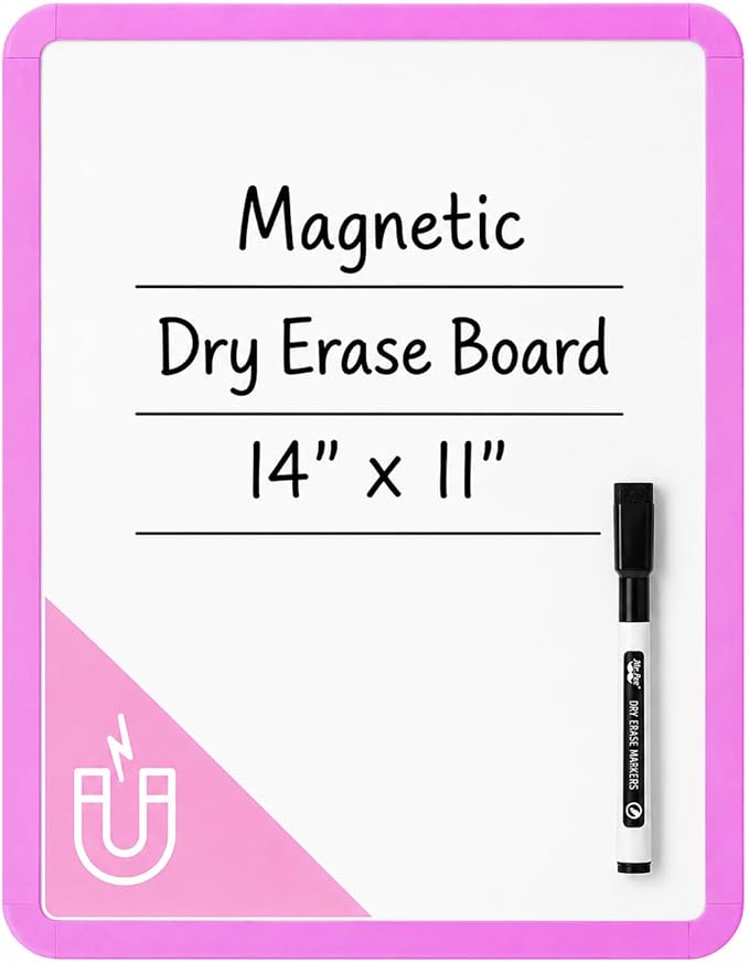 Mr. Pen- Dry Erase Board, 14” x 11” with a Black Dry Erase Marker, Orchid Frame, Small Mini White Board for Students, Fridge, Wall, Locker, Includes Double Sided Tapes