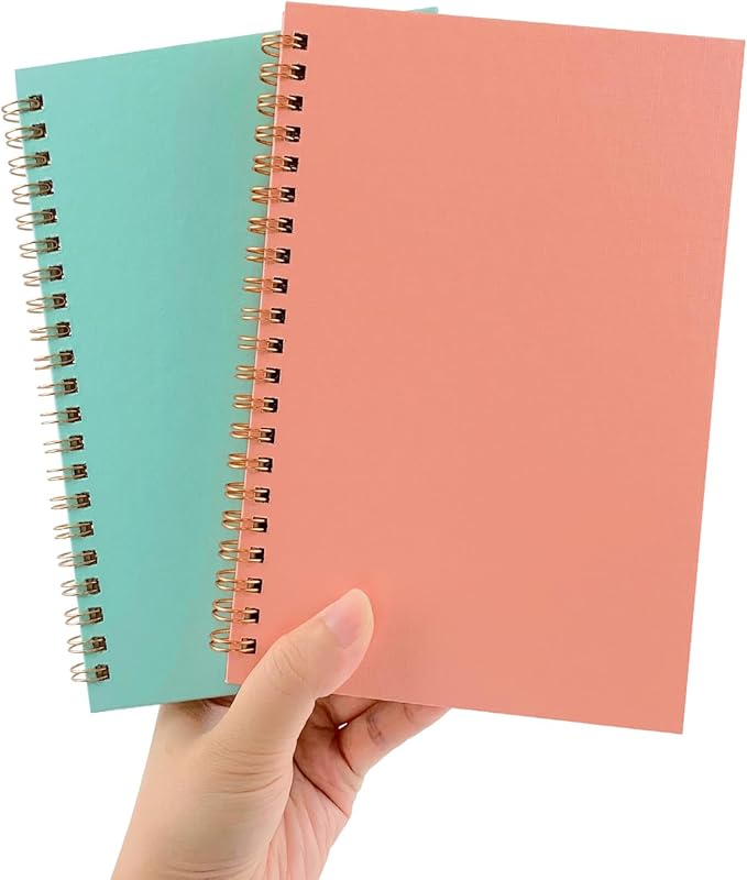 DSTELIN Sketch Coil Notebook Set, 120 Pages (60 Sheets), 2-Pack with 1 Pink and 1 Green Hardcover, 1150GSM Cardstock, 7.5 x 5.1 Inches, 100GSM Paper